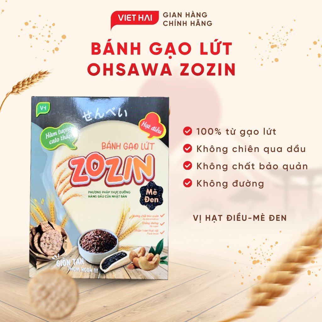 Bánh gạo lứt Zozin Hạt điều mới - 4 vị mè đen, rong biển, ngũ cốc - hộp 16 bánh
