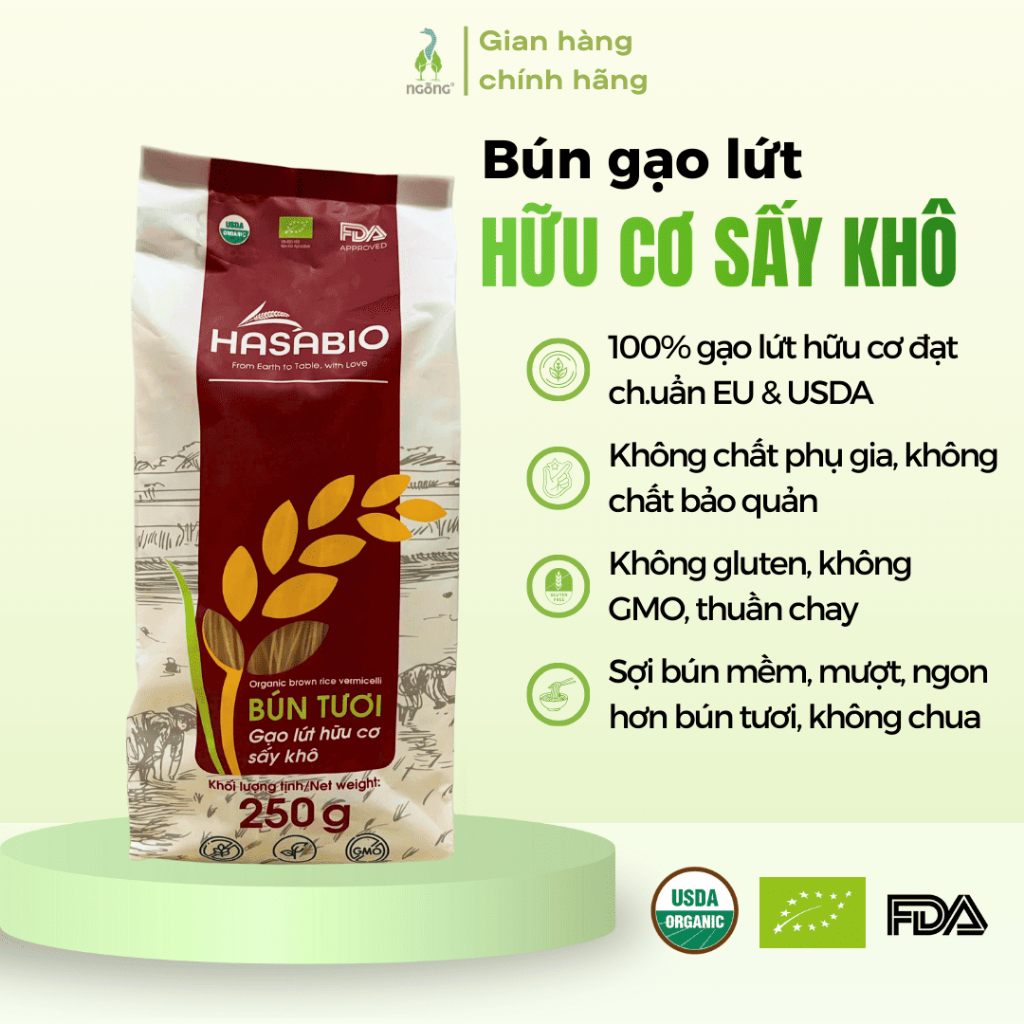 bún gạo lứt hữu cơ Hoa Sữa 250g Organic Brown Rice Noodle - Bún gạo lứt HasaBio