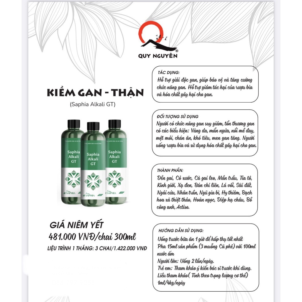 Nước Kiềm Gan-Thận Quy Nguyên - Kềm Gan-Thận Saphia 300ml [chính hãng]