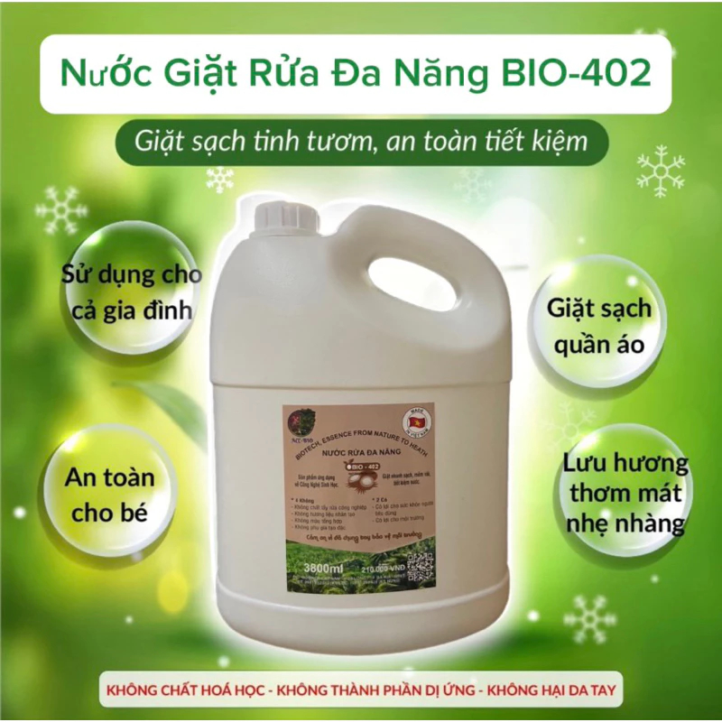 Nước Giặt Sinh Học Hữu Cơ An toàn cho bé - Nước Rửa Đa Năng BIO-402 (4 lít)